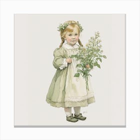 Little Girl With Flowers 7 Canvas Print