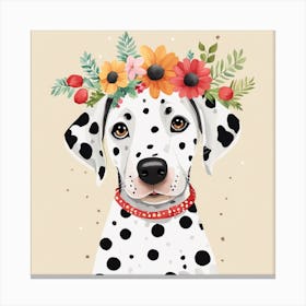 Floral Baby Dalmatian Dog Nursery Illustration (9) Canvas Print
