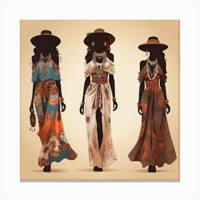 Silhouettes of women in boho style Canvas Print