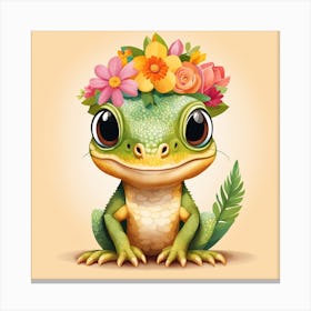 Floral Baby Iguana Nursery Illustration (25) Canvas Print