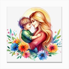 Mother And Child Watercolor Mothers Day 5 Canvas Print