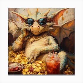 Cool Dragon Lounging on Gold Background 3 Canvas Print