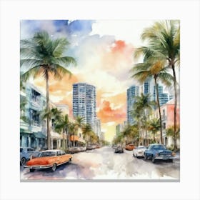 Miami Watercolor Canvas Print