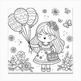 Line Art happy girl 3 Canvas Print