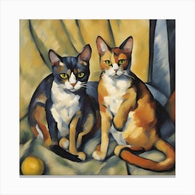 Cats On A Sofa Modern Art Cezanne Inspired Canvas Print