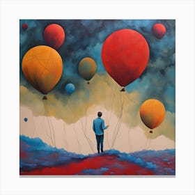 Man With Balloons wallart colorful print abstract poster art illustration design texture for canvas Canvas Print