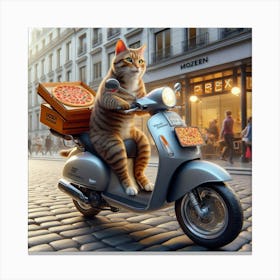 Cat On A Scooter Canvas Print