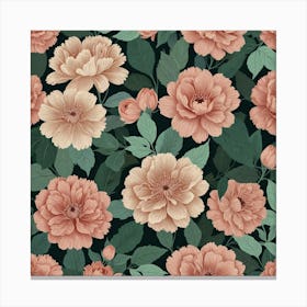 Peony Flower Seamless Pattern Canvas Print