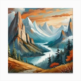 Firefly An Illustration Of A Beautiful Majestic Cinematic Tranquil Mountain Landscape 8886 Canvas Print