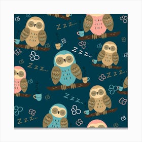 Seamless Pattern Owls Dreaming Canvas Print
