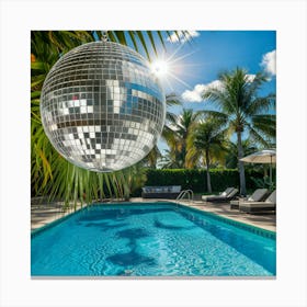 Disco Ball In A Pool, Summer Vibes (3) Canvas Print
