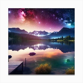 Starry Sky Over Lake Canvas Print