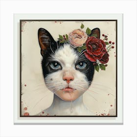 Cat With Flowers Canvas Print