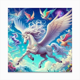 Unicorn Flying In The Sky Canvas Print