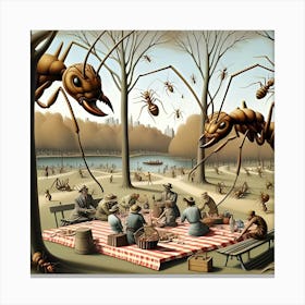 A Surrealist Drawing Of Ants Attacking A Family Picnic In Central Park 1 Canvas Print