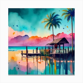 Beach Hut Painting Canvas Print