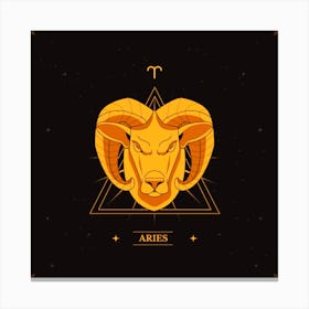 Aries Zodiac Sign,Aries Brilliance: Hand-Drawn Golden Logo Canvas Print