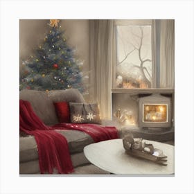 Christmas Tree In The Living Room Canvas Print