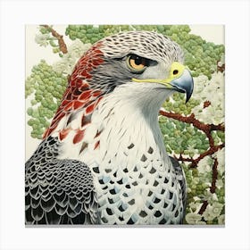 Ohara Koson Inspired Bird Painting Red Tailed Hawk 1 Square Canvas Print