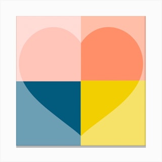 Color Block Heart Square Canvas Print