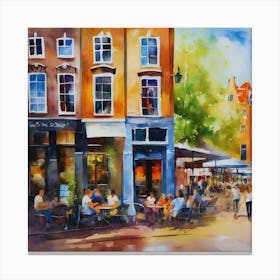 Amsterdam Cafe.Amsterdam city.summer. Cafes. Passersby, sidewalks. Oil colors. 1 Canvas Print