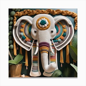 Crochet Elephant Bohemian Wall Art Canvas Print