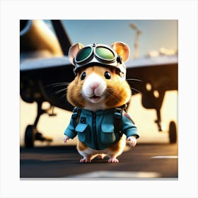 A Cute Fluffy Hamster Pilot Walking On A Military Canvas Print