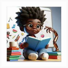 African American 6 years reading book 3D ART 5 Canvas Print