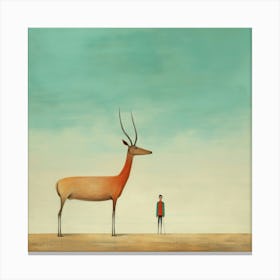 Deer And A Man Canvas Print