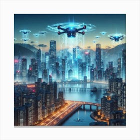 Futuristic Cityscape With Drones 2 Canvas Print