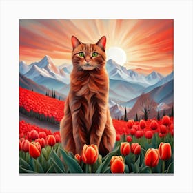 Cat In Tulips 2 Canvas Print