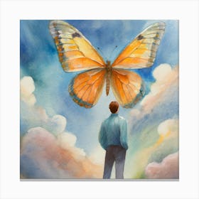 Man Looking At A Butterfly Canvas Print