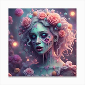 Zombie Girl With Roses Canvas Print