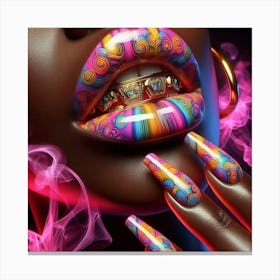 Ebony Woman With Colorful Nails Canvas Print