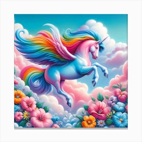 Unicorn Flying In The Clouds Canvas Print