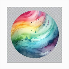 An abstract watercolor painting of a rainbow-colored planet with a blue and green surface, surrounded by a sea of stars and galaxies, with a bright, shining light in the center of the planet. Canvas Print
