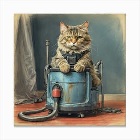 Cat Sitting On Vacuum Cleaner Canvas Print