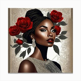 Black Woman With Roses Canvas Print