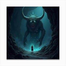 A Giant Magical Creature With Glowing Eyes In A Dark Cave 1 Canvas Print