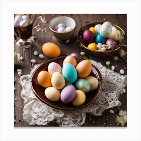 Easter Eggs On Wooden Table 1 Canvas Print