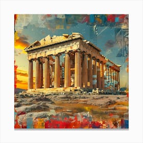 Parthenon, retro collage Canvas Print