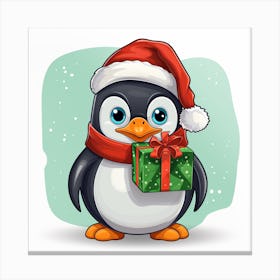 Cartoon Penguin With Gift Canvas Print