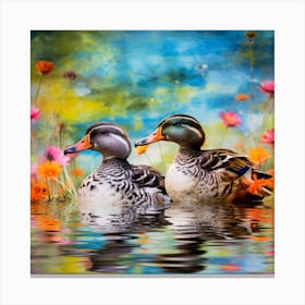 Ducks In The Water Canvas Print