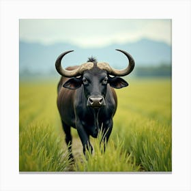 A Majestic Asian Water Buffalo Plodding Through Rice Fields 2 Canvas Print