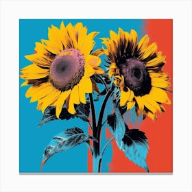 Andy Warhol Style Pop Art Flowers Sunflower 4 Square Canvas Print