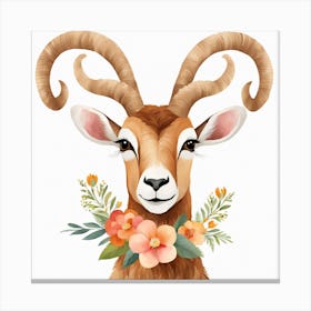 Floral Baby Ibex Nursery Illustration (10) Canvas Print