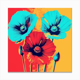 Andy Warhol Style Pop Art Flowers Poppy 4 Square Canvas Print