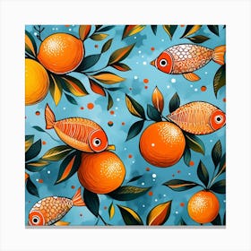 Seamless Pattern With Oranges And Fish Canvas Print