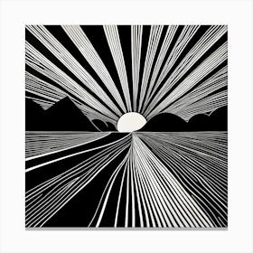 Linocut inspired Black and white Art of Sunrise Canvas Print