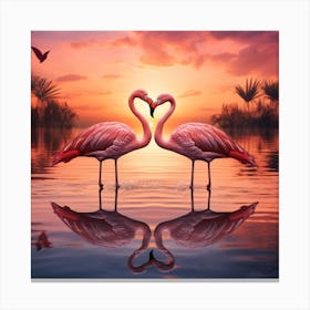 Flamingos At Sunset Canvas Print